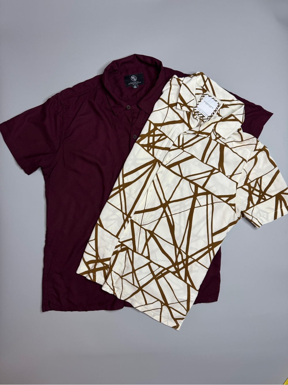 Michael Brandon Burgundy  and Denim & Flower Cream Graphic Button-Down Shirts